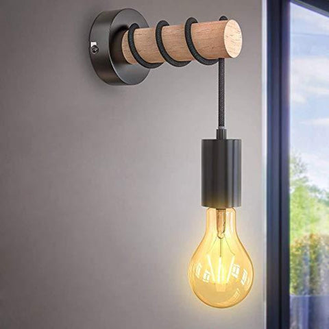 Vintage wandlamp, retro industriële houten design wandspot, E27-aansluiting 10 watt max, binnenverlichting voor woonkamer slaapkamer eetkamer gang bar zwart (zonder lamp)