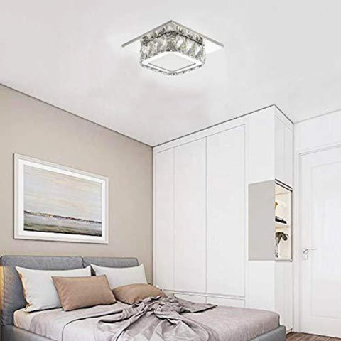 LED-kristallen plafondlamp, kristallen plafondlamp, 12W kristallen kroonluchter voor hal, slaapkamer, keuken, kinderkamer 6000K (bij koud) (enkele laag)