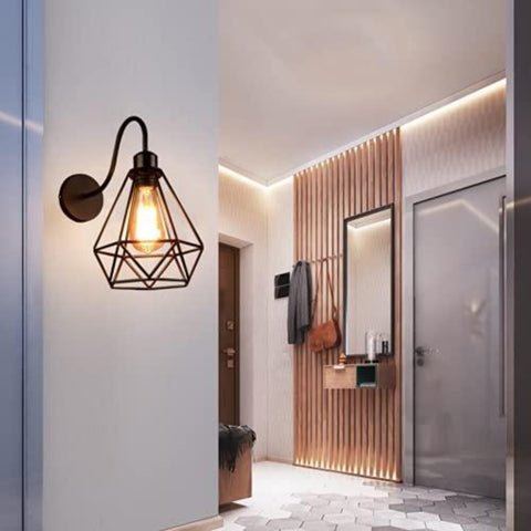 Vintage Industriële Wandkandelaars Black Diamond Metalen Kooi Plafondlamp Armatuur E27 Edison Retro Binnen Schans Decoratie voor Woonkamer Keuken Hal Slaapkamer Cafe Bar 1 Pack