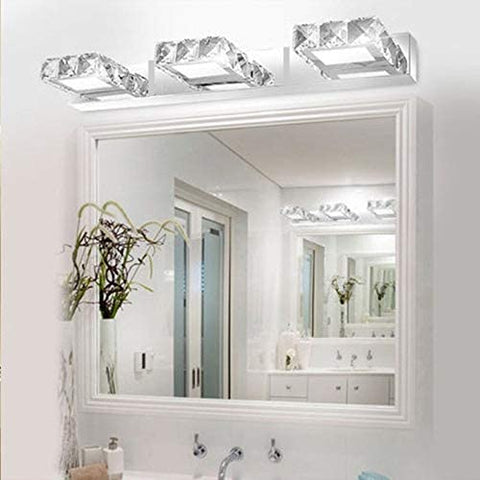 Wandlamp koplampen kristallen spiegel LED 3W 5500k roestvrij staal acryllamp IP44 waterdicht en anti-condens (zilver), 16x5cm