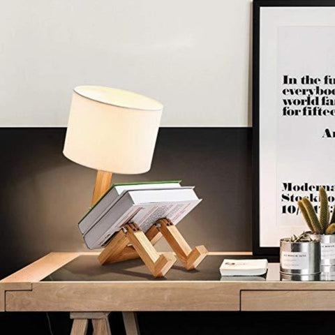 Moderne robotvorm creatieve tafellamp houten LED-bureaulamp slaapkamer woonkamer studeerkamer nachtkastje opvouwbaar nachtlampje E27