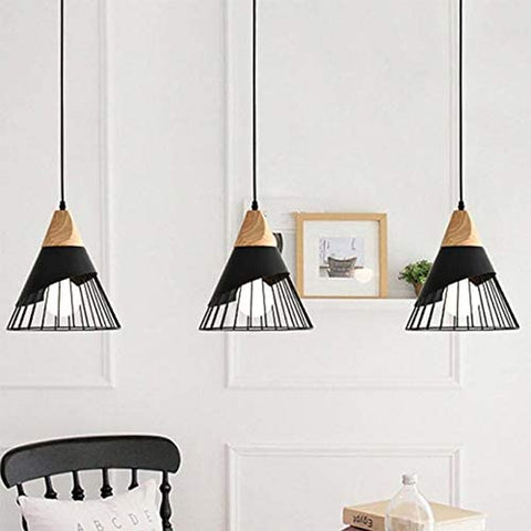 Vintage hanglamp, industriële houten kroonluchter E27, zwarte metalen kooi plafondlamp voor restaurant keuken woonkamer gang dia 25cm