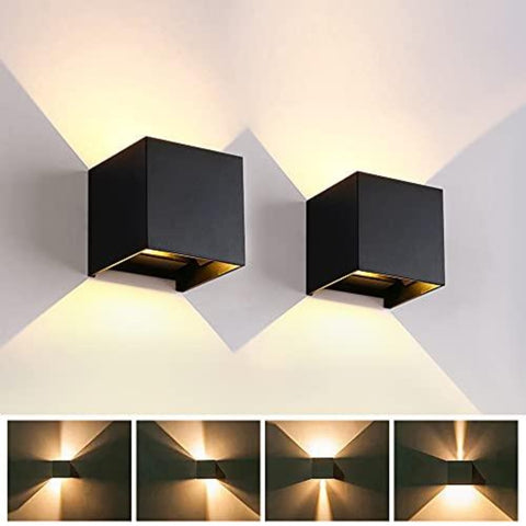 2 stuks buiten LED-wandlampen, 12W binnenwandlampen met verstelbare hoek buitenmuurverlichting, waterdichte IP65 moderne wandlamp voor woonkamer, slaapkamer (zwart) warm wit 3000K