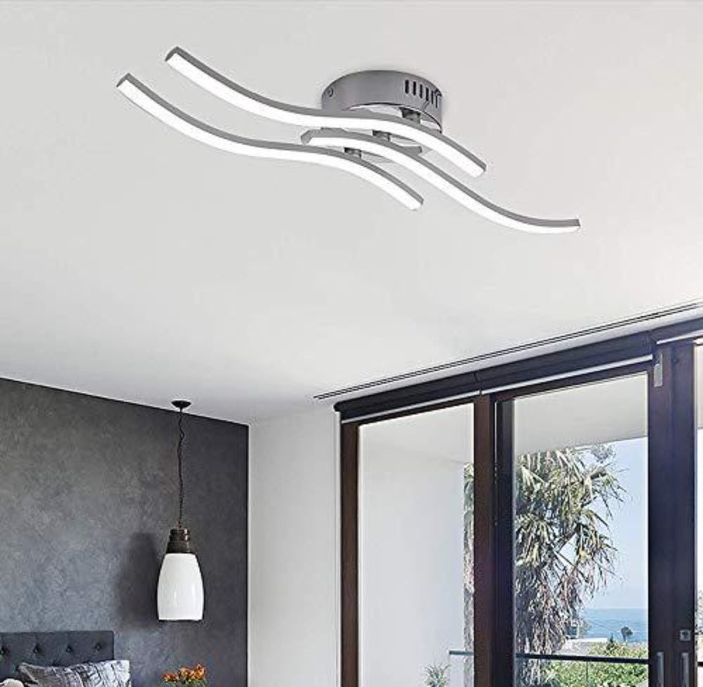 Plafonnier LED, Suspension Luminaire en forme de vague, LED intégrées 18W 1600 Lumen, lustre moderne