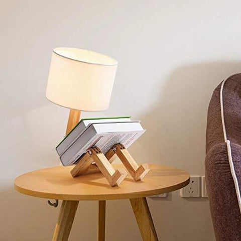 Moderne robotvorm creatieve tafellamp houten LED-bureaulamp slaapkamer woonkamer studeerkamer nachtkastje opvouwbaar nachtlampje E27