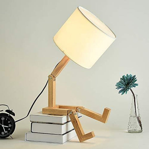 Moderne robotvorm creatieve tafellamp houten LED-bureaulamp slaapkamer woonkamer studeerkamer nachtkastje opvouwbaar nachtlampje E27
