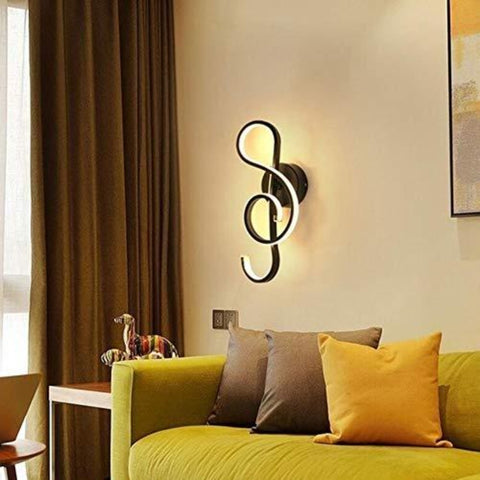 Moderne LED-wandlamp Creatieve binnenwandlamp, muzieknootvorm, 22W LED-strip Minimalistische aluminium kunstdecoratie voor slaapkamer, trap, woonkamer, café, 3000K zwart