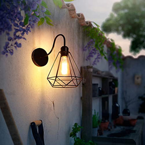 Vintage Industriële Wandkandelaars Black Diamond Metalen Kooi Plafondlamp Armatuur E27 Edison Retro Binnen Schans Decoratie voor Woonkamer Keuken Hal Slaapkamer Cafe Bar 1 Pack