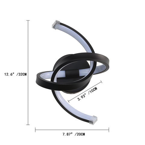 Binnenwandlamp, 19W gebogen design LED-wandlampen, moderne acryl wandlamp voor slaapkamer, woonkamer, hotel, trap, gangpad, zwarte kleur, koel wit licht