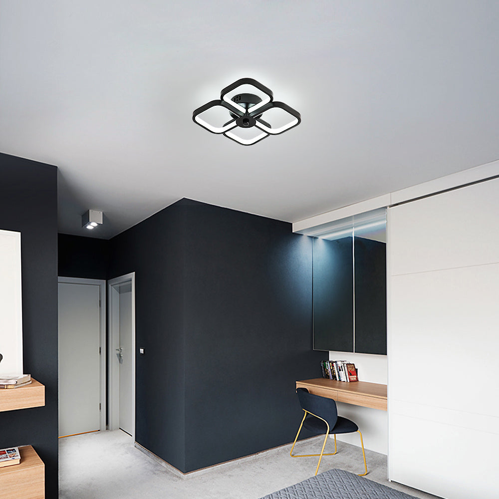 Led-plafondlamp, moderne rechthoekige metalen acryl plafondlamp 32W kroonluchter plafondlamp, dia 24CM kantoorplafondlamp voor slaapkamer, woonkamer, eetkamer, hal zwart
