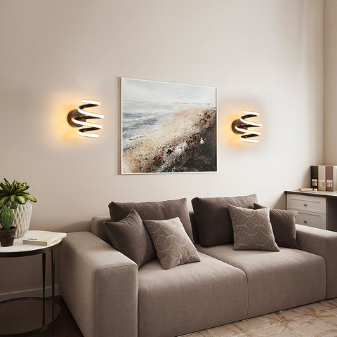 Led-wandlamp 21W Zwart Spiraal Eenvoudig Modern Creativiteit Aluminium Metaal Wandlamp 3000K Binnenwandlamp Geschikt voor slaapkamer, gang, woonkamer, bar