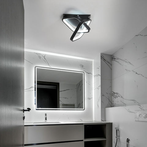 Moderne LED-plafondlamp 24W, 2 schuine vierkante plafondlampen in aluminium, zwart metalen plafondlamp, voor gangingang balkon, koel wit licht / 6500K