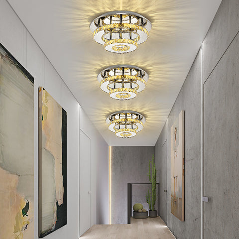 Plafonnier en Cristal Miroir Acier Inoxydable Rond Moderne LED Luminaire Lustre Eclairage 30CM 36W Blanc Chaud(3000-4000k)
