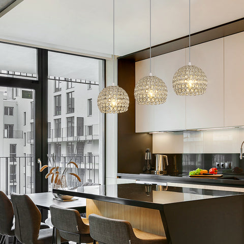 Moderne kristallen kroonluchter Moderne kroonluchter hanglamp E27 chroom hanglamp met 120 cm verstelbare kabel geschikt voor keuken, slaapkamer, kantoor, woonkamer (lamp niet inbegrepen)