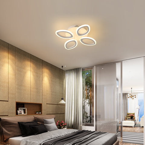 Moderne dimbare LED-plafondlamp 40W, bloemvorm design plafondlamp, acryl metalen bloemblaadje kroonluchter met afstandsbediening geschikt voor slaapkamers, trappen, gangen, balkons, gangpaden (4 lampen)