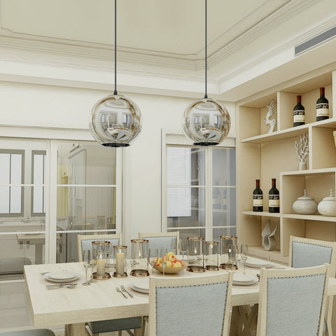 Moderne lampenkap spiegel kroonluchter bolbol hanglamp met draad 120 cm, (zilver, 20 cm) lamp niet inbegrepen