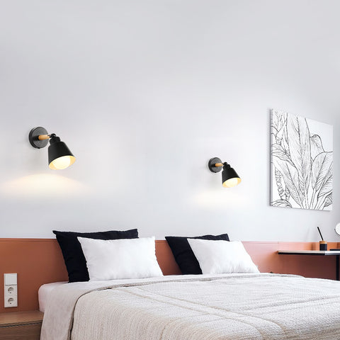Retro binnenwandlampen, vintage industriële E27 wandlamp, metalen houten wandspots voor slaapkamer, balkon, gang, keuken, trap (zwart)