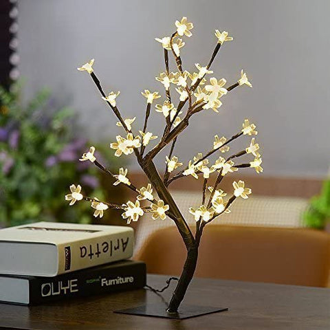45 cm LED-verlichte boom met 48 kersenbloesems, LED-verlichting, voor Kerstmis, Binnen, Decoratie, Kantoor, Nachtkastje, Warm Wit