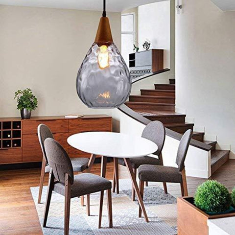 Moderne kroonluchters hanglamp, E27 in hoogte verstelbare retro kroonluchter, druppelvorm, glazen lampenkap, plafondlamp