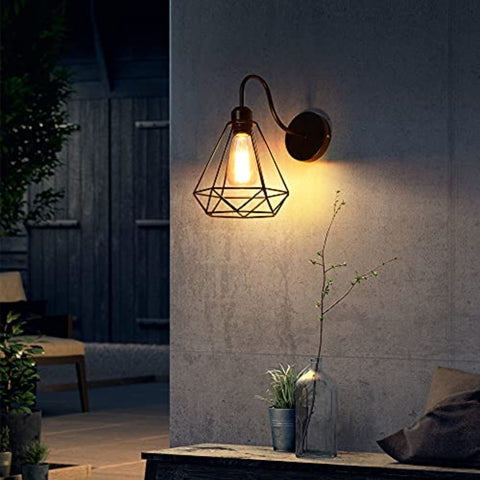 Vintage Industriële Wandkandelaars Black Diamond Metalen Kooi Plafondlamp Armatuur E27 Edison Retro Binnen Schans Decoratie voor Woonkamer Keuken Hal Slaapkamer Cafe Bar 1 Pack