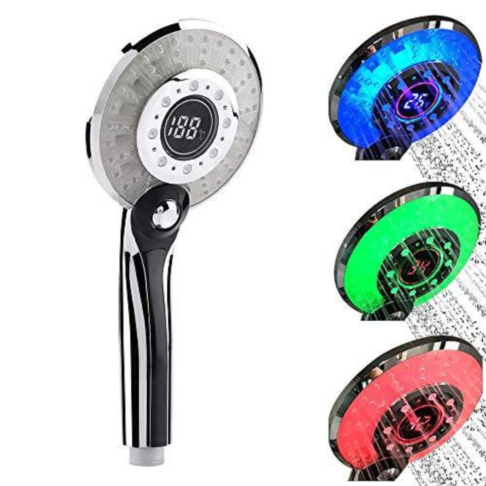 LED-douchekop, LED-douchekop 3 kleuren Temperatuurregeling Handdouche met digitaal temperatuurdisplay Waterbesparende douche 3 modi