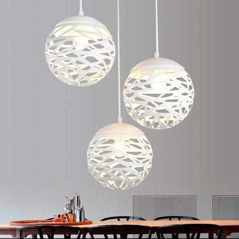 Opengewerkte hanglamp glanskop eenvoudige smeedijzeren gesneden lamp voor eetkamer (wit, 20cm)