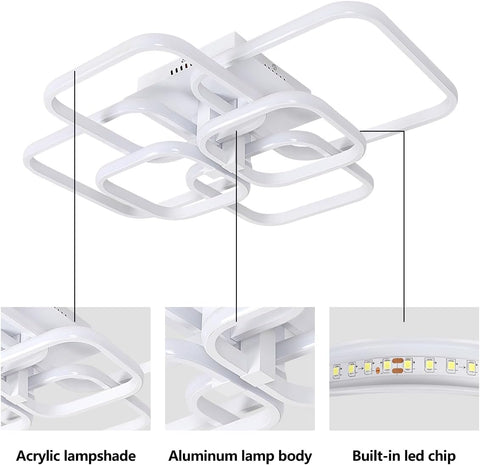 72W LED-plafondlamp Modern Design Vierkante Cirkel Plafondlamp Koel Wit 6000K voor Woonkamer Slaapkamer Eetkamer Kantoor Wit