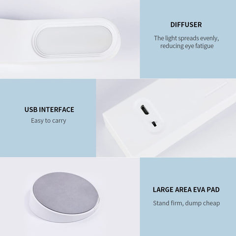 LED-bureaulamp, dimbare bedlamp, 10 helderheidsniveaus, flexibele oogbescherming met aanraakbediening, bureaulamp met USB-poort, magnetische designwandlamp