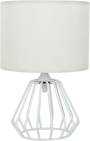 Nachtkastje, tafellamp met opengewerkte voet en witte stoffen kap, minimalistische bureaulamp voor slaapkamer, woonkamer, kantoor (E27-lamp niet inbegrepen)