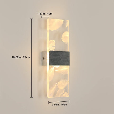 2 stuks binnenwandlamp 12W, 3000K warm wit licht binnen led-wandlamp acryl veer, moderne led-wandverlichting voor slaapkamer, woonkamer, hal, trappenhuis (zilver)