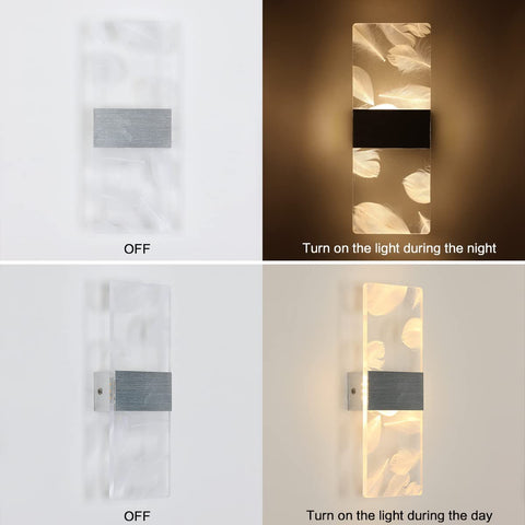2 stuks binnenwandlamp 12W, 3000K warm wit licht binnen led-wandlamp acryl veer, moderne led-wandverlichting voor slaapkamer, woonkamer, hal, trappenhuis (zilver)