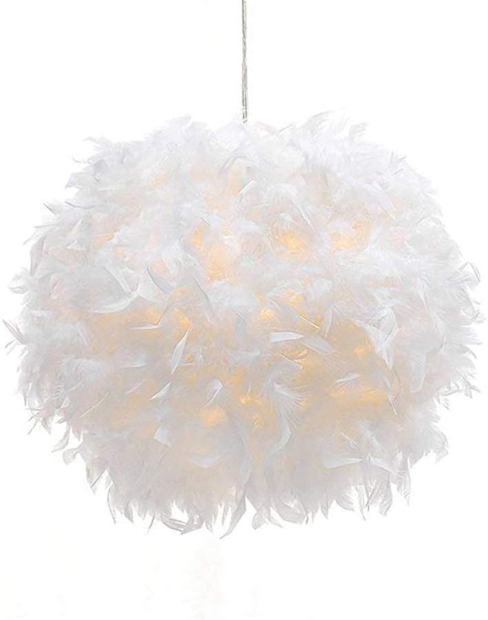 Lustre Suspension luminaire en plume blanche design forme sphère