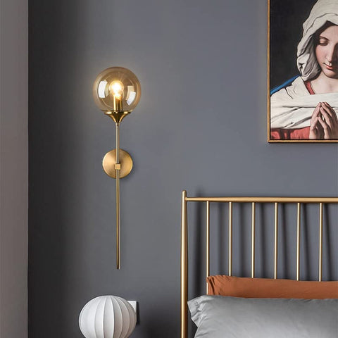 Scandinavische moderne glazen wandlamp E14 gouden LED-achtergrondwandlamp voor keuken badkamer binnenverlichting home decor (amber)