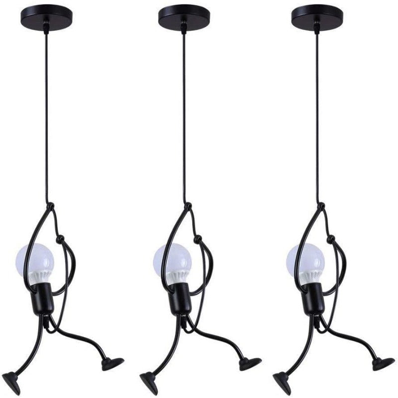 Kroonluchters voor kinderkamers, moderne ijzeren hanglampen voor huisdecoratie, woonkamer, slaapkamer restaurant, E27 [Energie-efficiëntieklasse A+] Nero - 3 Pezzo