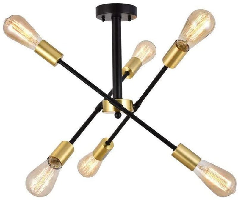 Moderne Plafonnier Industriel en Metal, 6 Lampes E27 LED Lumière Plafond