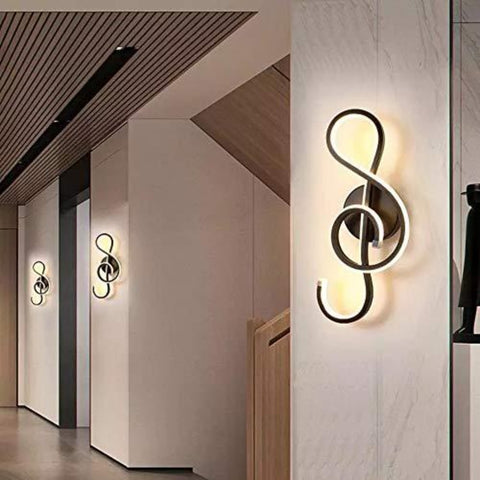 Moderne LED-wandlamp Creatieve binnenwandlamp, muzieknootvorm, 22W LED-strip Minimalistische aluminium kunstdecoratie voor slaapkamer, trap, woonkamer, café, 3000K zwart