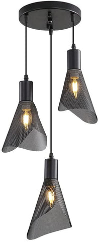 Industriële hanglamp, vintage zwarte plafondlamp, kroonluchter met PVC-lampenkap voor slaapkamer, woonkamer, restaurant, bar, 3 E14-lampen (geen lamp)