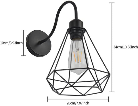 Vintage Industriële Wandkandelaars Black Diamond Metalen Kooi Plafondlamp Armatuur E27 Edison Retro Binnen Schans Decoratie voor Woonkamer Keuken Hal Slaapkamer Cafe Bar 1 Pack