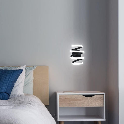 Moderne LED-wandlamp spiraalvorm wandlamp koel wit 6000K voor slaapkamer, woonkamer, hal, entree zwart