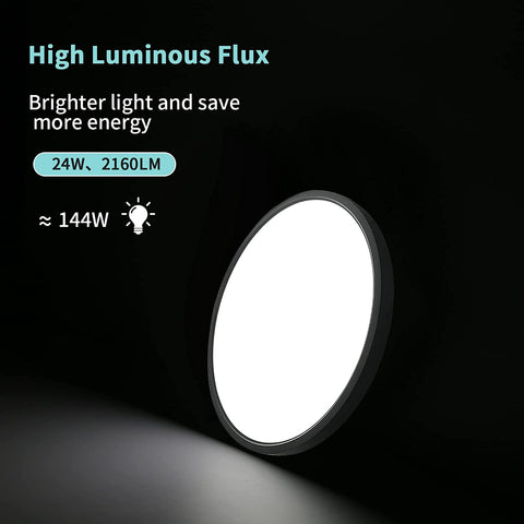 24W LED-plafondlamp, 2160LM IP50-plafondlamp, 6500K koelwit ultradunne plafondlamp, zwarte ronde plafondlamp voor slaapkamer woonkamer gang balkon badkamer kantoor, Ø30cm
