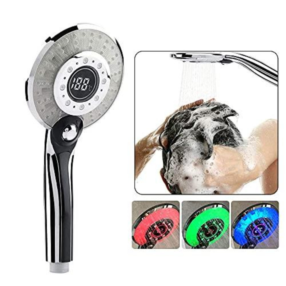 LED-douchekop, LED-douchekop 3 kleuren Temperatuurregeling Handdouche met digitaal temperatuurdisplay Waterbesparende douche 3 modi