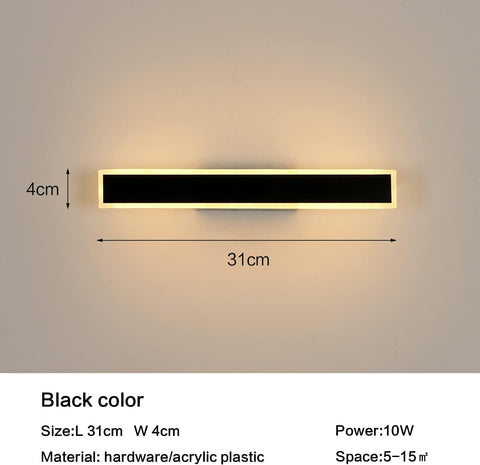 Moderne dimbare LED-wandlamp lijnvorm wandlamp 3000K/4000K/6000K voor slaapkamer, woonkamer, hal, entree zwart