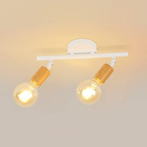LED-plafondlamp 2 verstelbare spots, houtwitte LED-plafondlamp, plafondverlichting voor binnen voor keuken, woonkamer, slaapkamer, gang, zonder lampen, max. 60W