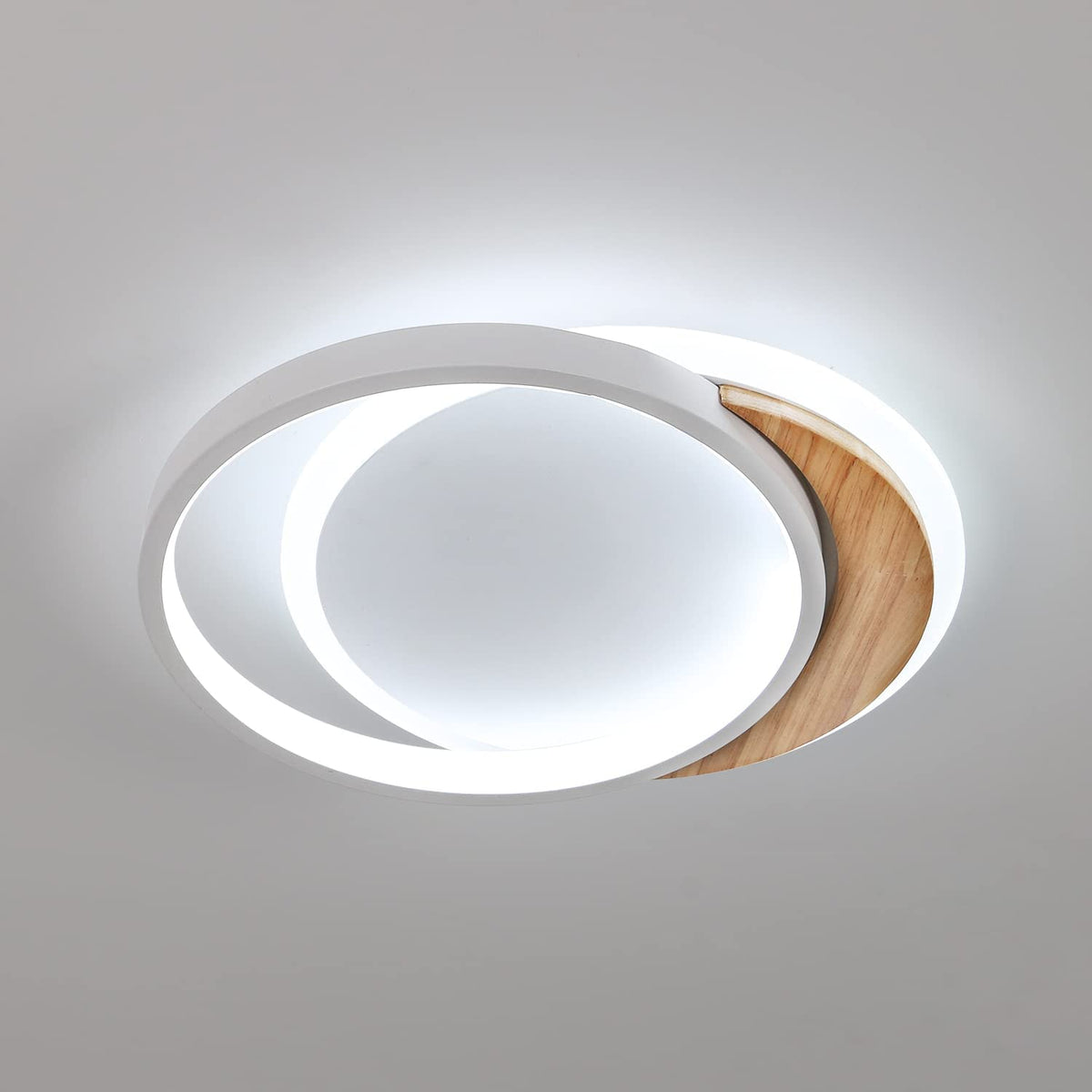 Moderne LED-plafondlamp, 28W moderne plafondlamp, Ø30CM * 5CM rond houten verlichtingsarmatuur LED-plafondlamp voor slaapkamer, keuken, hal, entree, koel wit licht, 6000K