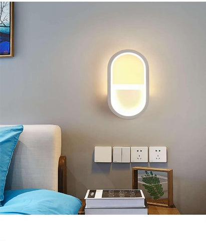 Moderne LED-wandlamp, 3000K, 4000K, 6000K 3 kleuren verstelbare wandlamp, 10W ovale binnenwandverlichting voor hal, slaapkamer, woonkamer (schakelbediening) Wit