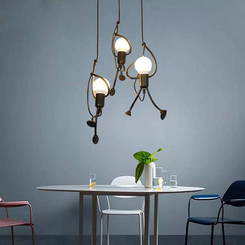 Kroonluchters voor kinderkamers, moderne ijzeren hanglampen voor huisdecoratie, woonkamer, slaapkamer restaurant, E27 [Energie-efficiëntieklasse A+] Nero - 3 Pezzo