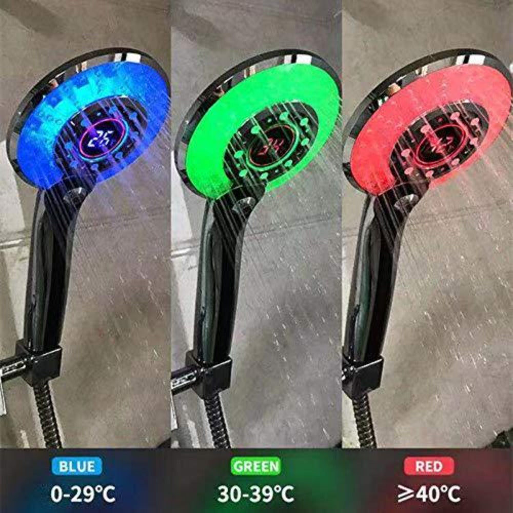 LED-douchekop, LED-douchekop 3 kleuren Temperatuurregeling Handdouche met digitaal temperatuurdisplay Waterbesparende douche 3 modi