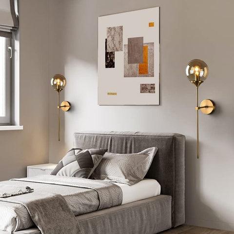 Scandinavische moderne glazen wandlamp E14 gouden LED-achtergrondwandlamp voor keuken badkamer binnenverlichting home decor (amber)