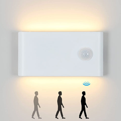 12W buitenwandlamp met bewegingssensor, IP65 wit vakmanschap mat ontwerp buiten/binnen aluminium wandlamp, acryl wandlamp voor balkon, trap, tuin, garage, 3000K