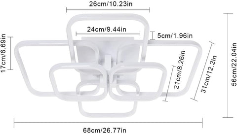 72W LED-plafondlamp Modern Design Vierkante Cirkel Plafondlamp Koel Wit 6000K voor Woonkamer Slaapkamer Eetkamer Kantoor Wit